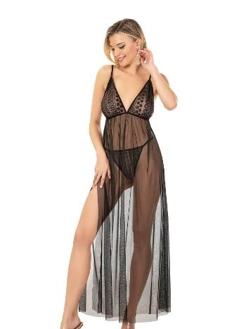 Siyah Kısa Tül Gecelik Tek Parça Ahu 4259 - 2