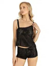 Siyah Saten Transparan Şort Takımı Ahu 9220