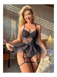 Dantel Detaylı Siyah Gecelik Takım Ruselin 2032