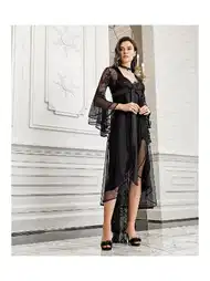 Sırt Dekolteli Yırtmaçlı Saten Gecelik Set İmaj 4202