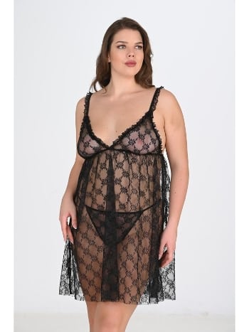 Siyah Tül Dantel Tek Parça Body Ahu 3041