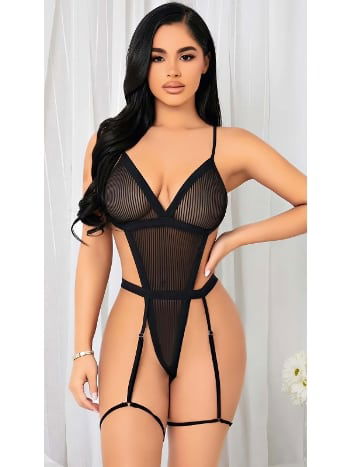 İp Detaylı Siyah Tül Body Lily Bianca 152