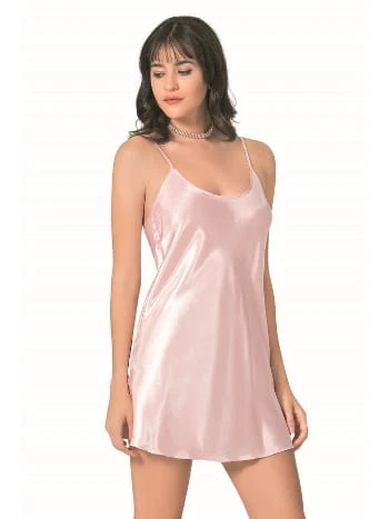 Somon Kısa Saten Gecelik Ahu 8093