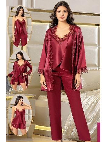 Saten ve Empirme Desenli Şortlu Pijama Çeyiz Seti XSES 2165