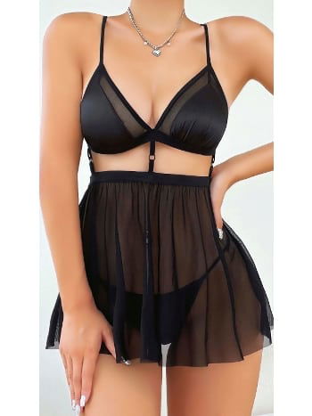 Transparan Tül Fırfır Etekli Gecelik Lily Bianca 144