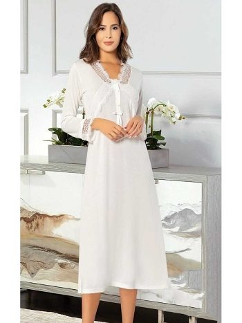 Uzun Kollu A Kesim Emzirme Gecelik Ekru XSES 2500