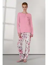 Pembe Çiçek Desenli Uzun Kollu Kadın Pijama Takımı Doreanse 25K4032