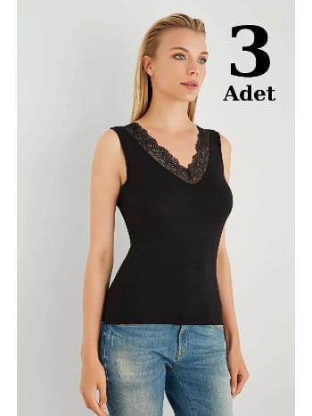V Yaka Dantelli O Kol Body Siyah Arma Yıldız 3335