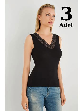 V Yaka Dantelli O Kol Body Siyah Arma Yıldız 3335