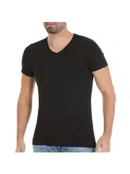 Bambu Elastan V Yaka Kısa Kollu T-Shirt Siyah Yıldız 481