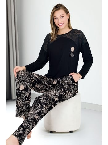 Viskon Çiçek Desenli Uzun Kollu Pijama Takımı Lady 11678