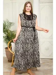 Zebra Desenli Viskon Gecelik Büyük Beden Lady 7249