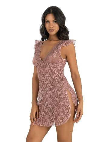 Kısa Yanları Açık Tül Gecelik Gri Ahu 4205