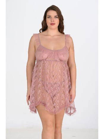 Vizon Tül Dantel Transparan Büyük Beden Gecelik Ahu 3044 - 2