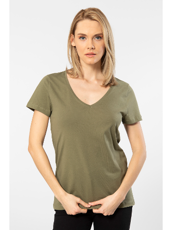 Pamuklu Nefes Alan Derin V Yaka Kadın Tişört Wtshirt 3547