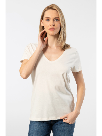 Kırmızı Pamuklu Kısa Kollu Derin V Yaka Tişört Wtshirt Milano