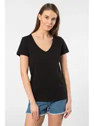 Pamuklu Nefes Alan Derin V Yaka Kadın Atlet Wtshirt 1001