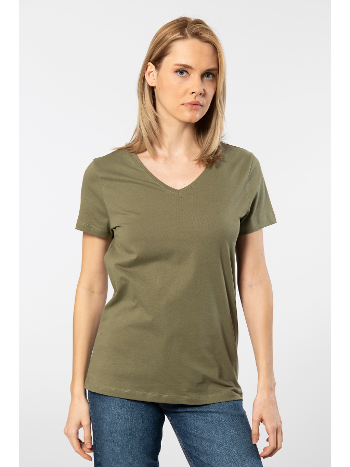 Pamuklu V Yaka Kısa Kollu Kadın Tişört Wtshirt 1234
