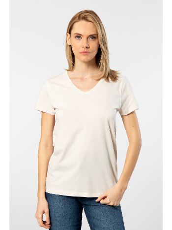 Pamuklu V Yaka Kısa Kollu Kadın Tişört Wtshirt 515