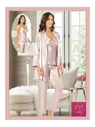 Çiçekli Saten Sabahlık Pijama Seti XSES 2103