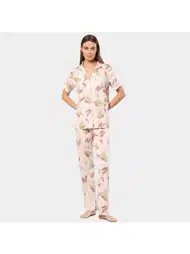 Yaprak Desenli Kadın Pijama Takımı Viskon Elastan Türen 3355