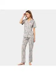 Yaprak Desenli Modal Pamuklu Kısa Kollu Pijama Takımı Türen 3395