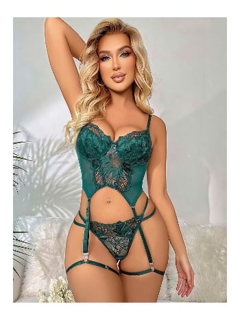 Yeşil Dantel Detaylı Jartiyer Takımı Ruselin 2024