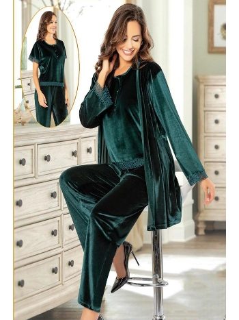 Yeşil Kadife Sabahlıklı Hamile Pijama Takımı XSES 5200