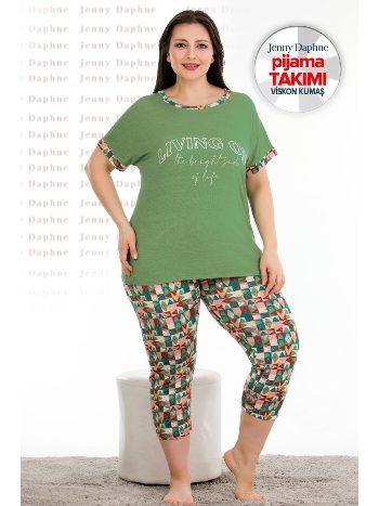 Yeşil Kapri Pijama Takımı Mevsimlik Pamuklu Lady 10678