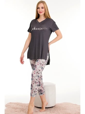 Desenli Viskon Kısa Kollu Kapri Pijama Takımı Lady 12062
