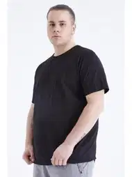 Pamuk Büyük Beden Erkek Siyah Bisiklet Yaka Tişört Arma Yıldız 9143