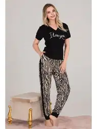 Uzun Kollu Zebra Desenli Pijama Takımı Lady 11660