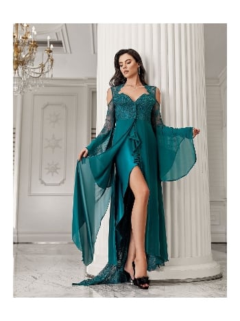 Transparan Dantel Detaylı Saten Gecelik Takımı İmaj 3204