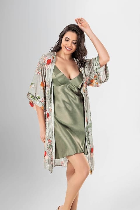 Desenli Lila Kısa Sabahlık Takımı Ahu 1912