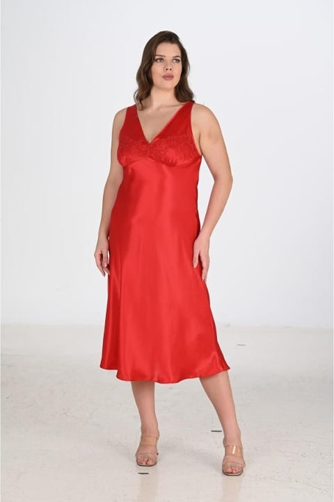 Büyük Beden Kırmızı Sabahlık Gecelik Takımı Ahu 6226 - Kırmızı