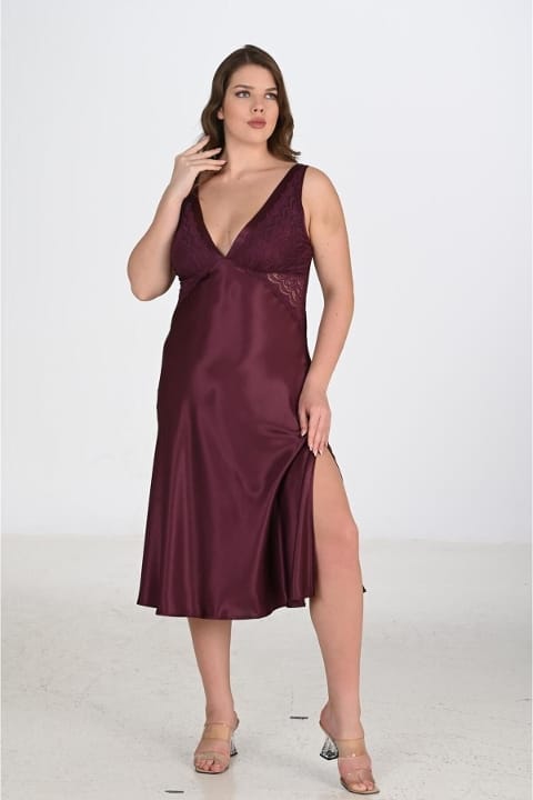 Büyük Beden Mürdüm Gecelik Sabahlık Takımı Ahu 6223 - Mor