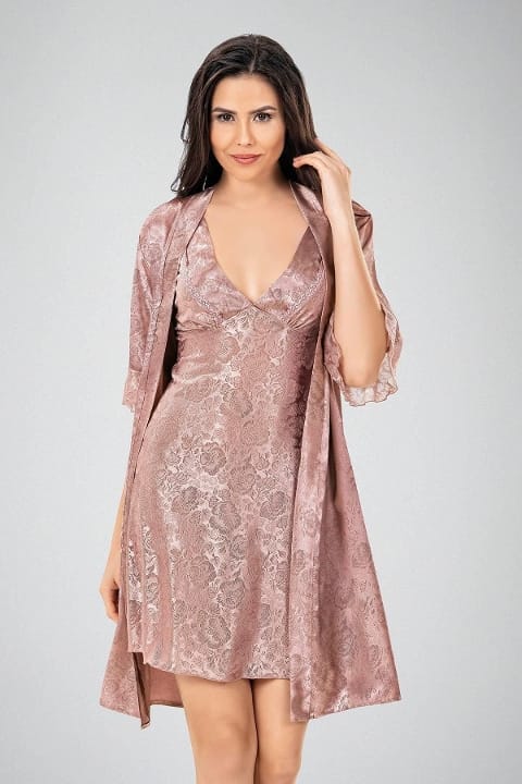 Yumuşak Doku ve Nefes Alabilir 2li Gecelik Sabahlık Ahu 7739