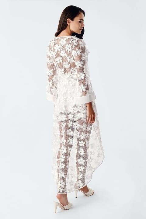 Asimetrik Kesim Çiçek Desenli Saten Gecelik Takımı İmaj 2410 - 2