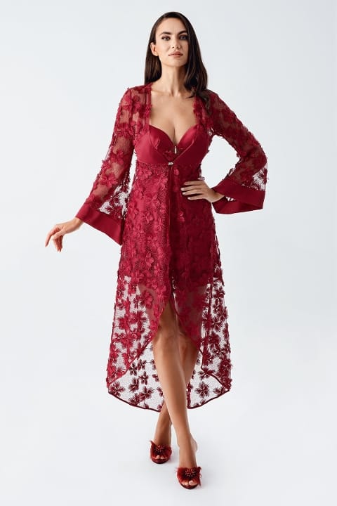 Çapraz Askılı Asimetrik Saten Gecelik Takımı Pembe İmaj 2410