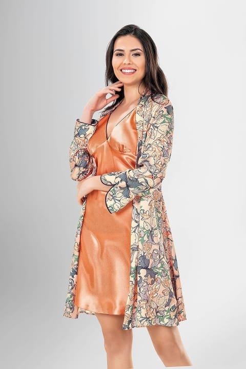 Saten Doku ve İnci Renkli Kadın Gecelik Takımı Ahu 1932