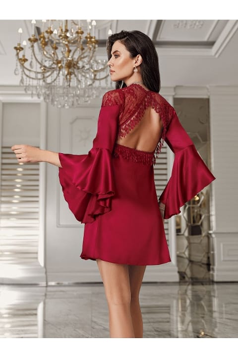 Saten Dantel Püskül Detaylı Gecelik Takımı İmaj 3200