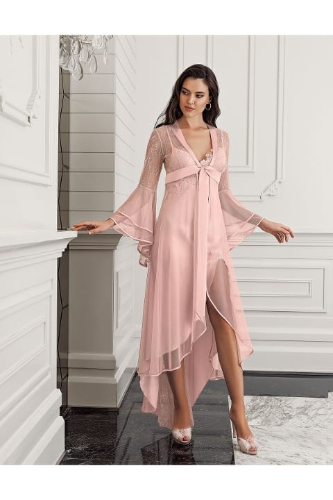 Saten Yırtmaçlı Gecelik Takım Bordo İmaj 4202 - Somon