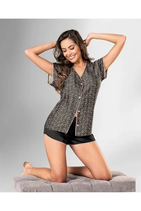 Desenli Siyah Şort Takımı Kadın Pijama Ahu 1803 - Görsel