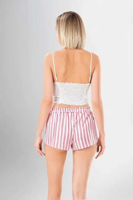 Çizgili Pamuklu 3'lü Pijama Takımı Ahu 1964 - Pembe
