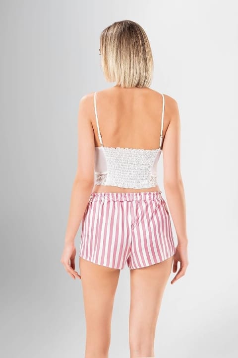 Çizgili Pamuklu 3'lü Pijama Takımı Ahu 1964 - Pembe