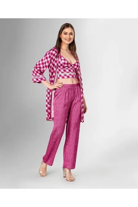 Lacivert Penye 3'lü Pijama Takımı Ahu 1836 - Fuşya