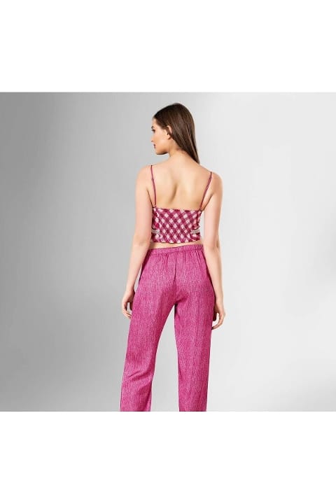 Lacivert Penye 3'lü Pijama Takımı Ahu 1836 - Fuşya