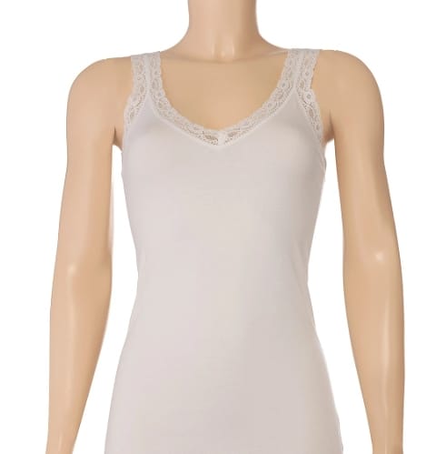 Dantelli Yüksek Pamuklu Askılı Kadın Atlet Yıldız 2262 - Ekru