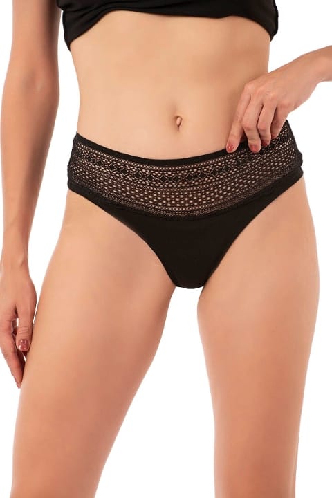 Pamuklu Modal Likralı Yüksek Bel Dantel Detaylı Külot Özkan 26964 - Siyah