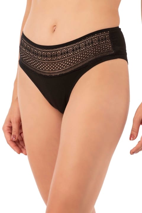 Pamuklu Modal Likralı Yüksek Bel Dantel Detaylı Külot Özkan 26964 - Siyah